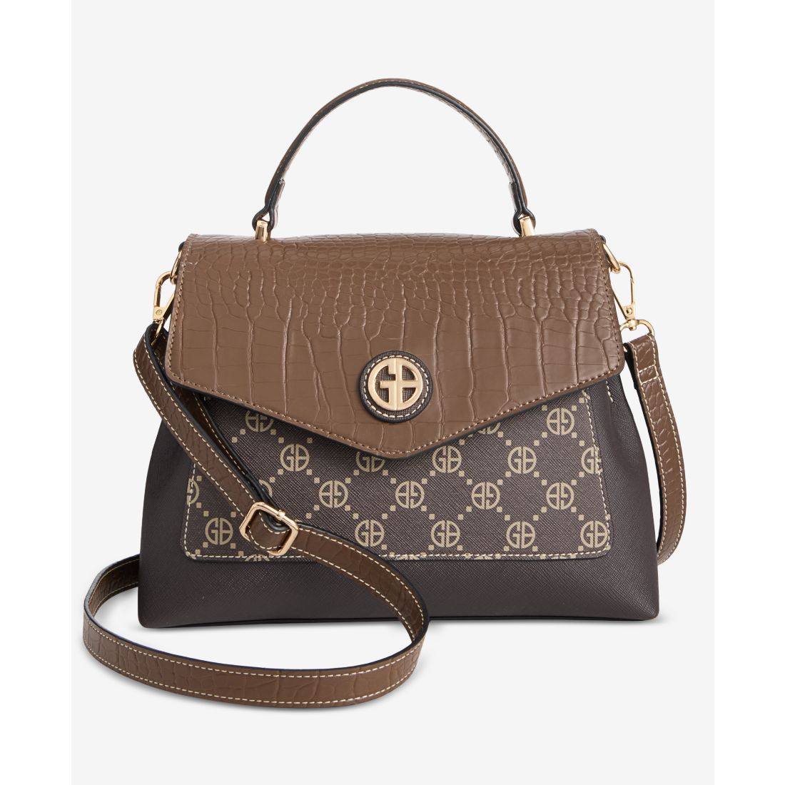 Giani Bernini Small Monogram Top Handle Crossbody, Macy's Exclusive - Rich Coffee/ Walnut Brown Croco/ Monogra