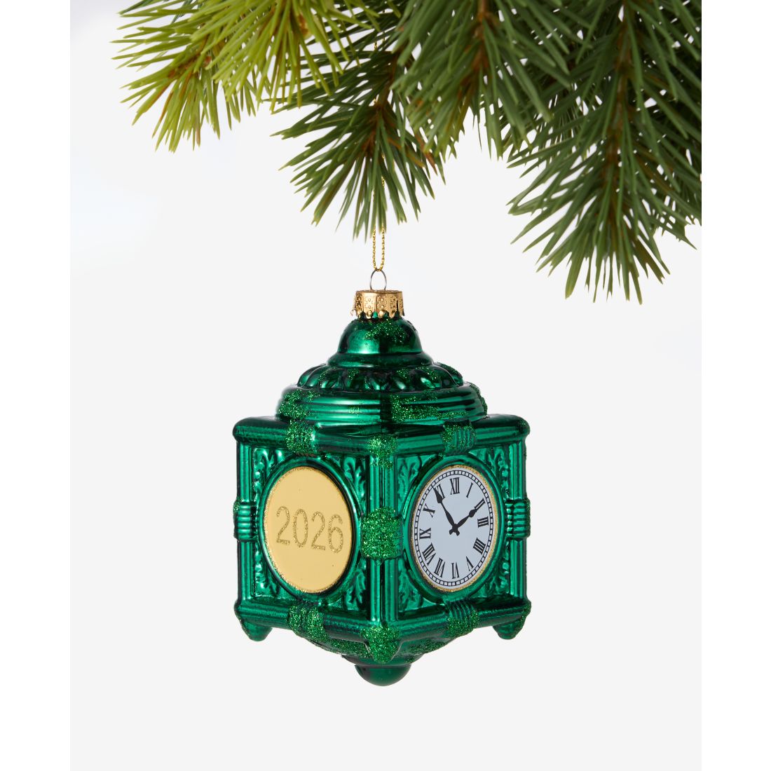 Holiday Lane Marshall Fields Green Clock Ornament, Macy's Exclusive