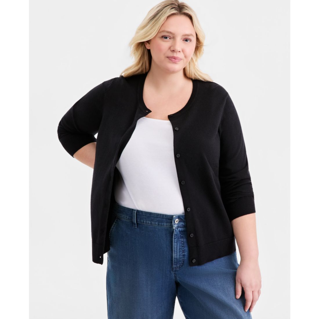 Style & Co Plus Size Button-Down Long-Sleeve Cardigan, Macy's Exclusive