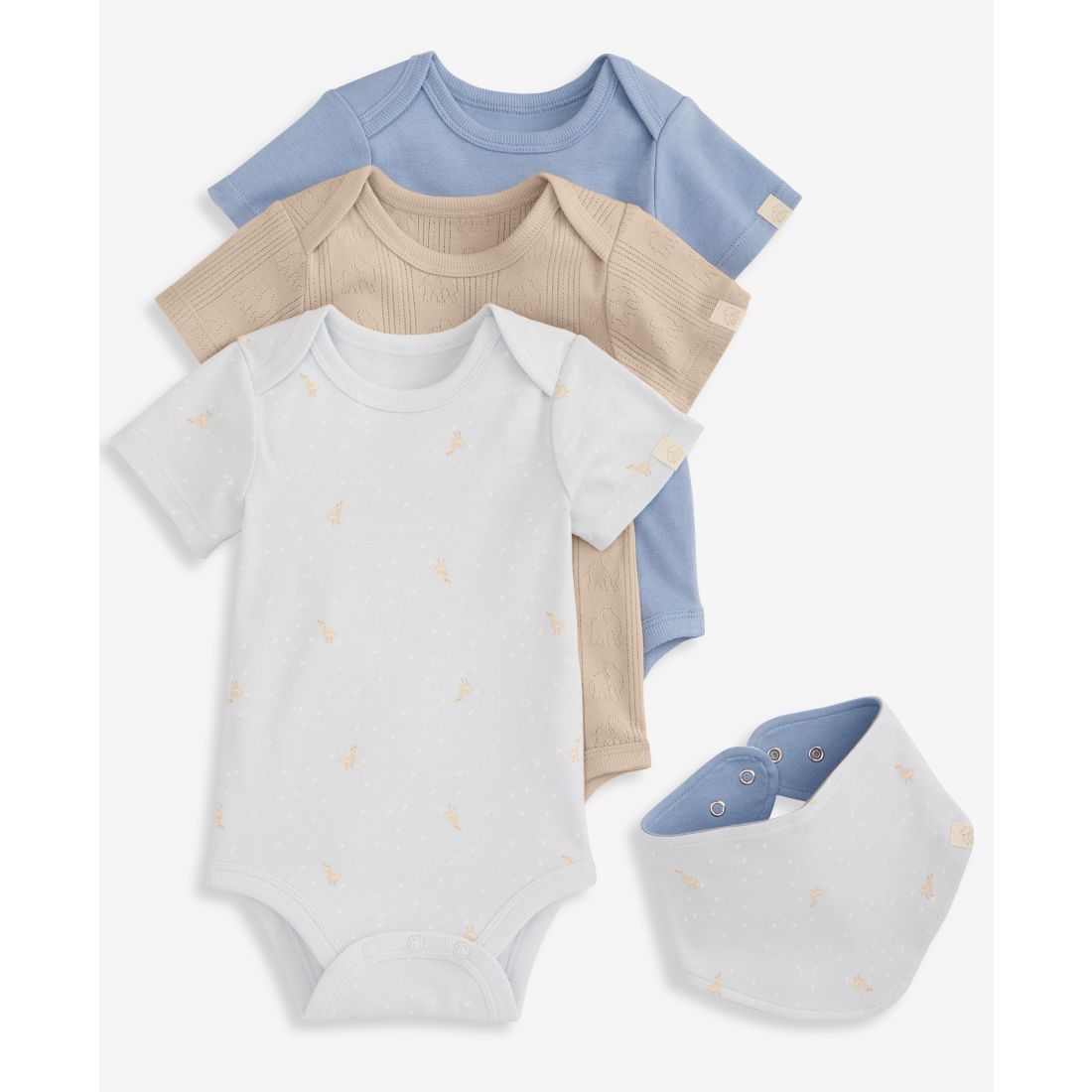 First Impressions Everyday Baby Essentials Baby Boys' 3-Pack Cotton Bodysuits & Bib Set, Macy's Exclusive