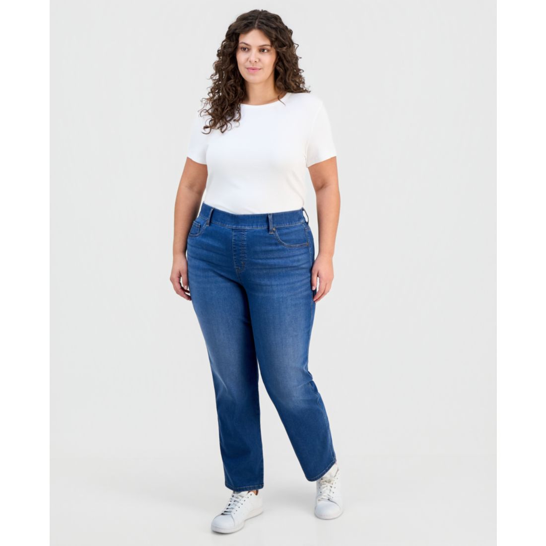 Style & Co Plus Size Pull-On Shaping High-Rise Straight-Leg Jeans, Macy's Exclusive