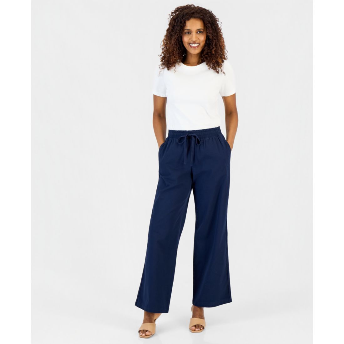 Style & Co Petite Twill-Tape Wide-Leg Pull-On Pants, Macy's Exclusive
