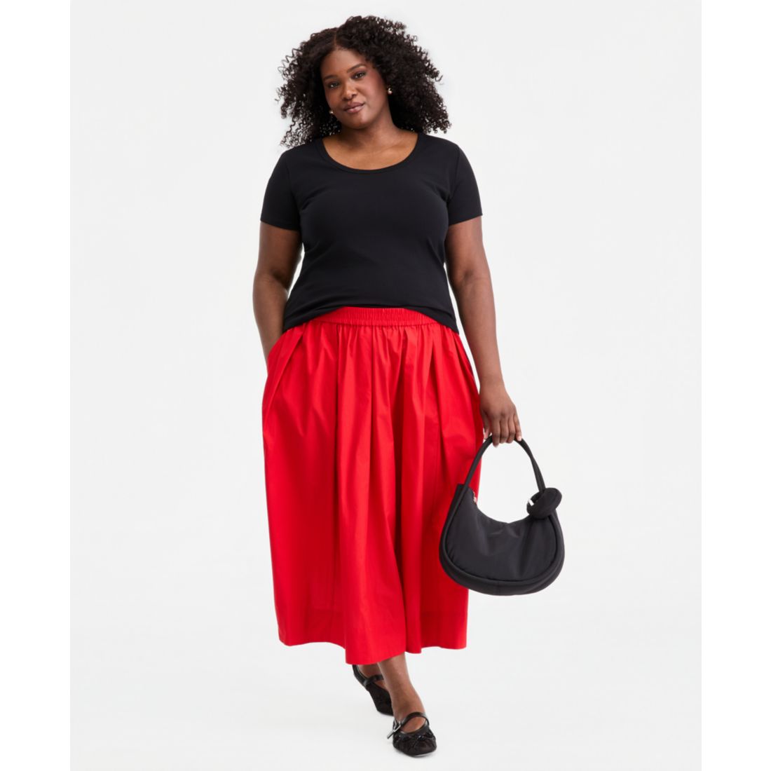 On 34th Trendy Plus Size Pull-On Cotton Midi Circle Skirt, Macy's Exclusive