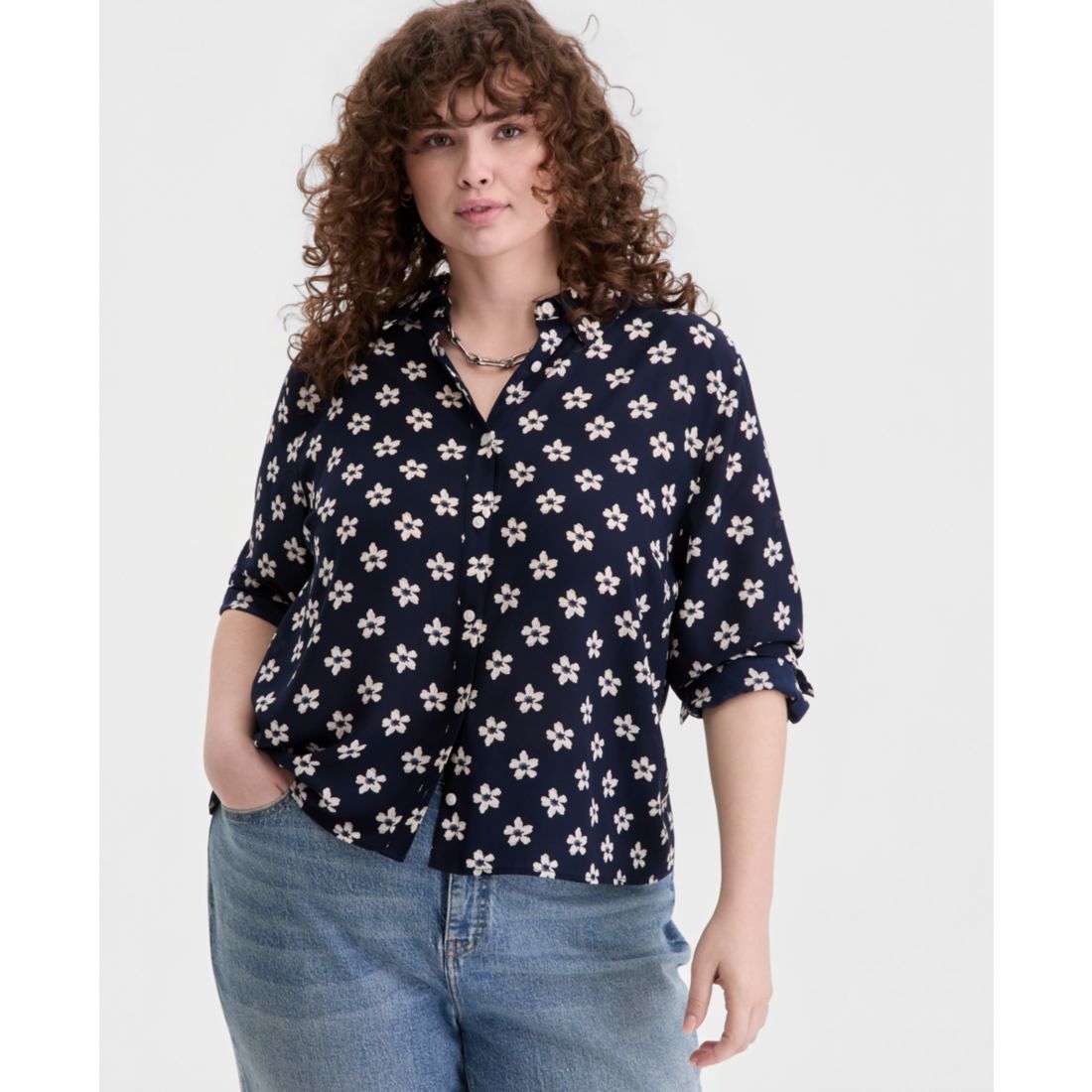On 34th Trendy Plus Size Collared Button-Front Shirt, Macy's Exclusive