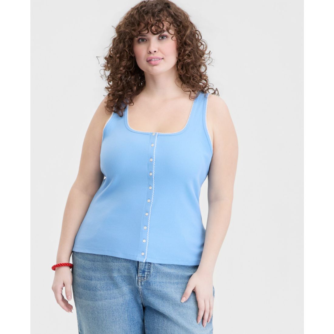 On 34th Trendy Plus Size Button-Down Ribbed Tank, Macy's Exclusive