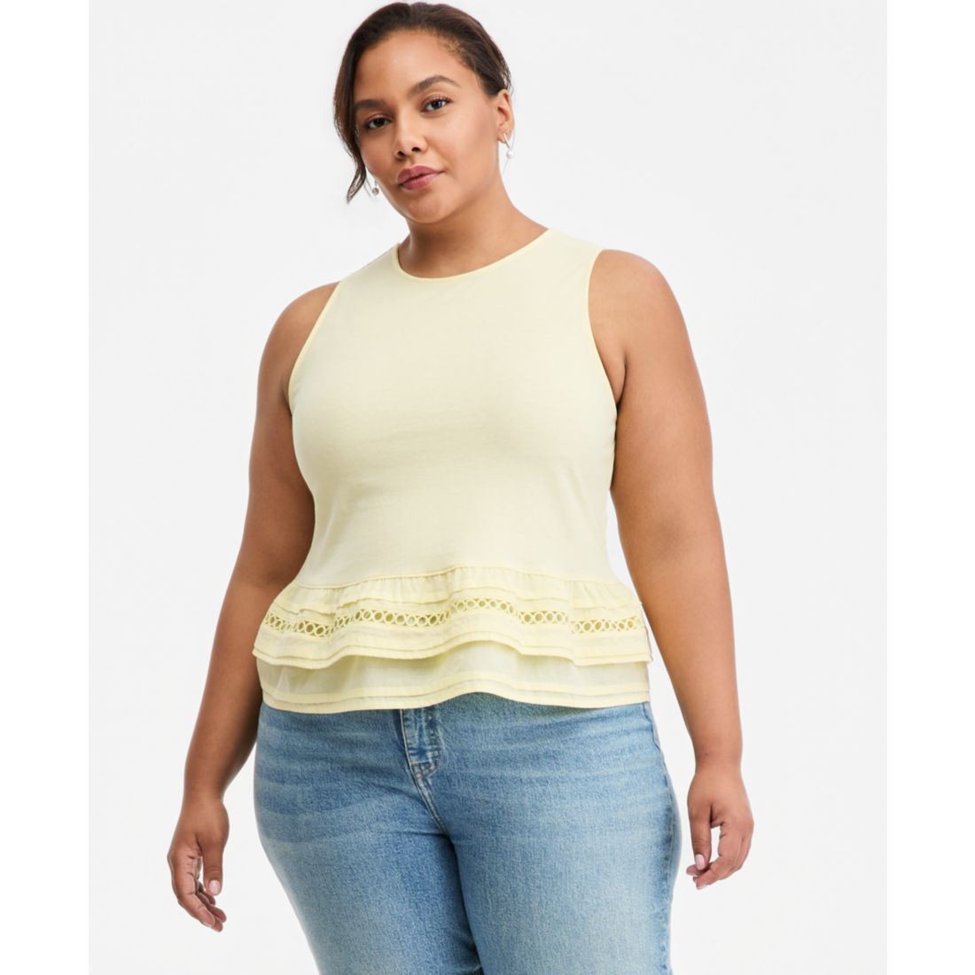 On 34th Trendy Plus Size Ruffle-Hem Square-Neck Tank, Macy's Exclusive