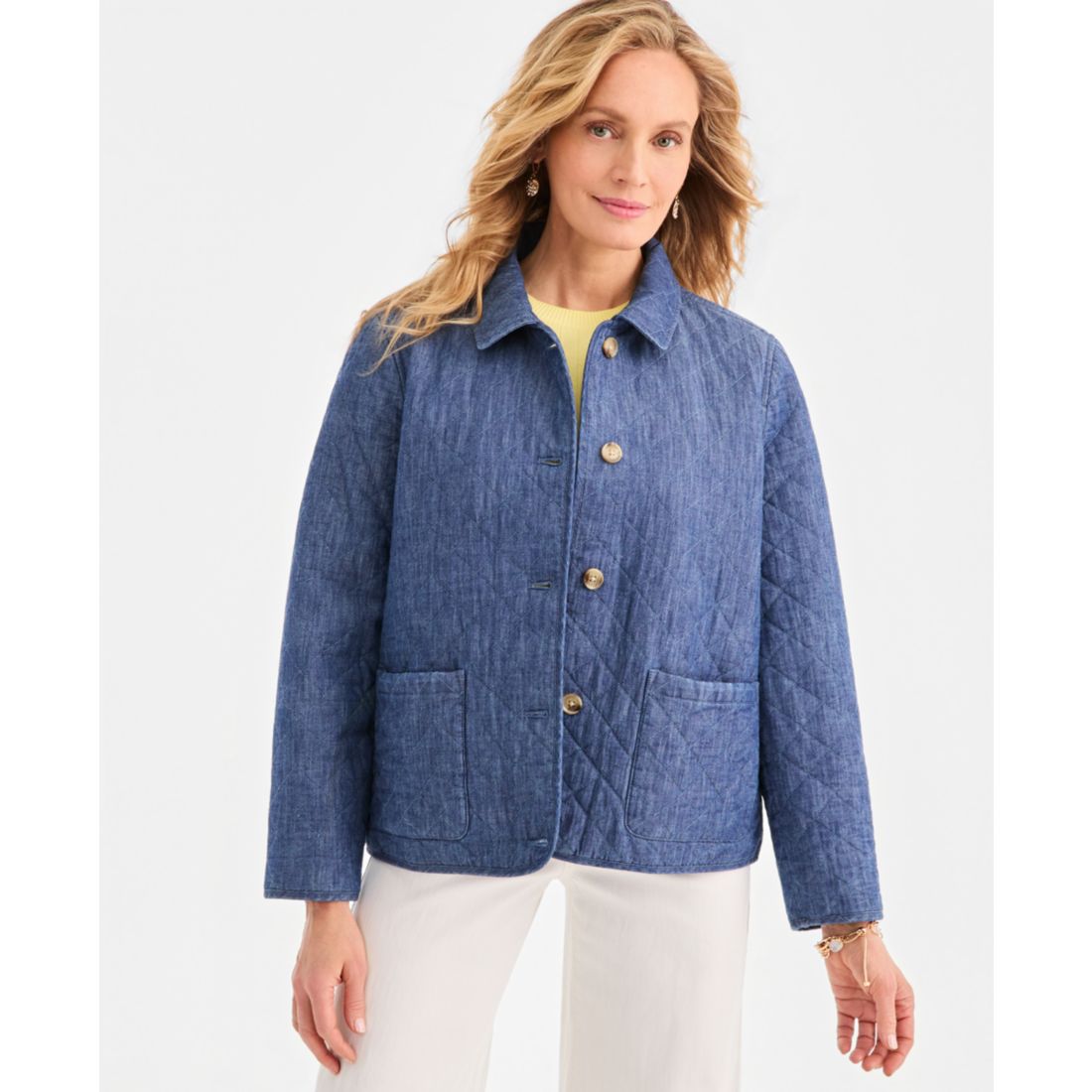 Style & Co Petite Long-Sleeve Quilted Button-Front Closure Collared Jacket, Macy's Exclusive