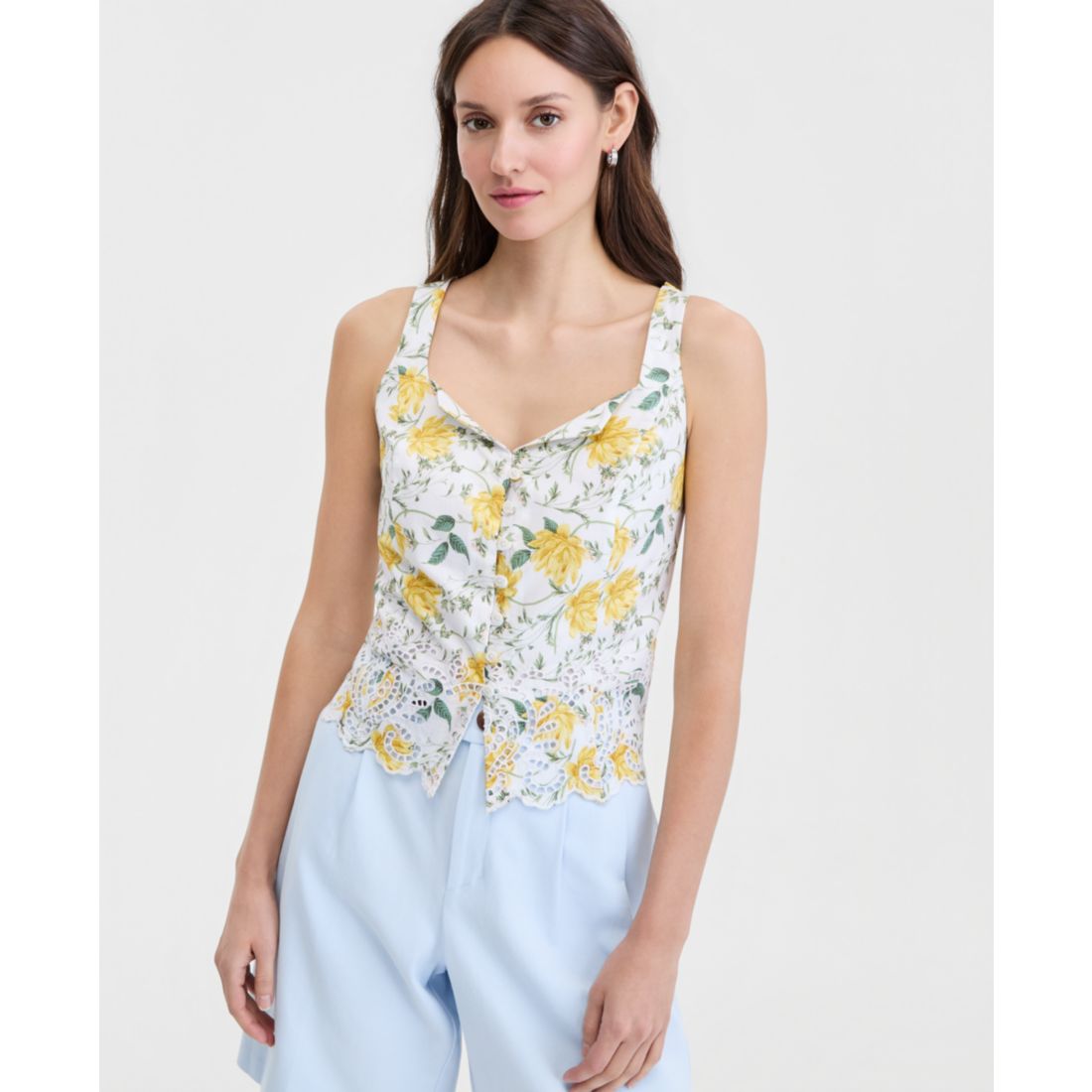 On 34th Women's Cotton Button-Front Cutwork Tank Top, Macy's Exclusive