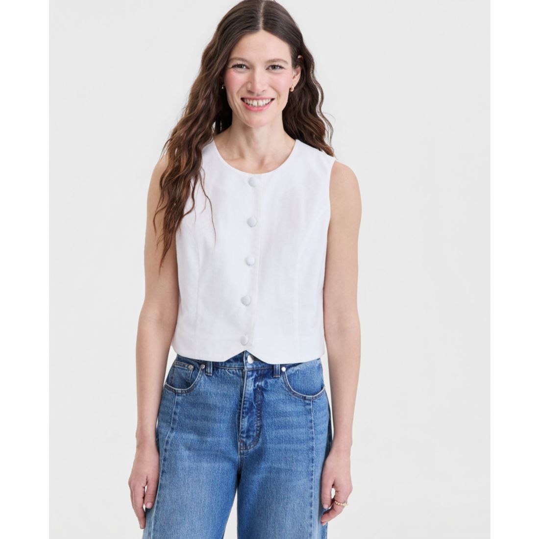On 34th Women's Cropped Linen Blend Button-Front Vest, Macy's Exclusive