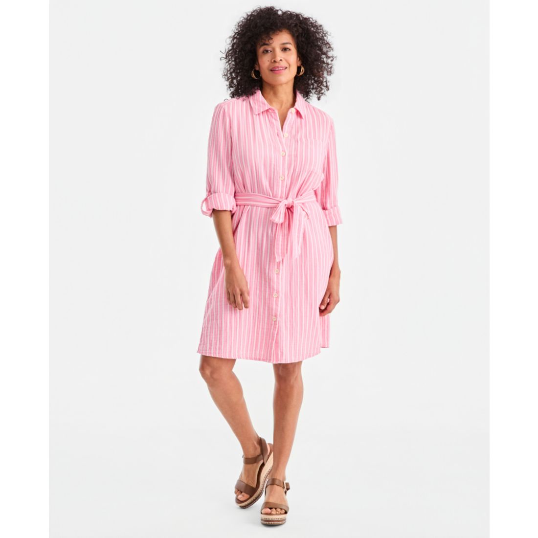 Macy*s Style & Co Women's Cotton Striped Tie-Waist Shirt Dress, Macy's  Exclusive available now at Menlo Park Mall