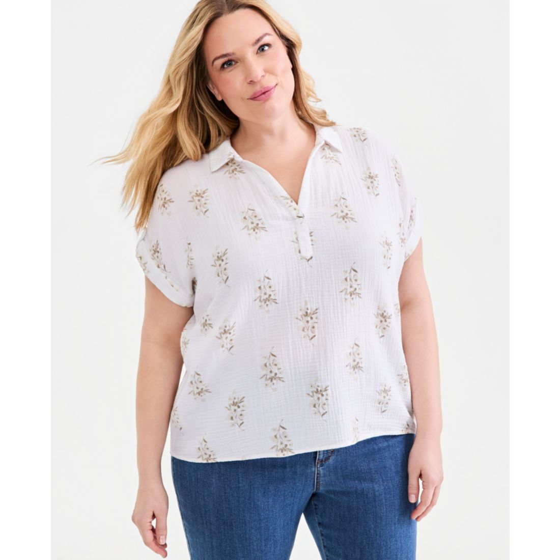 Style & Co Plus Size Collared Popover Top, Macy's Exclusive