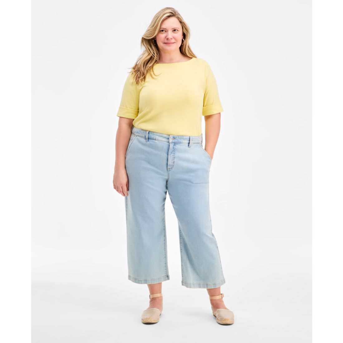 Style & Co Plus Size Wide-Leg Cropped Jeans, Exclusively at Macy's