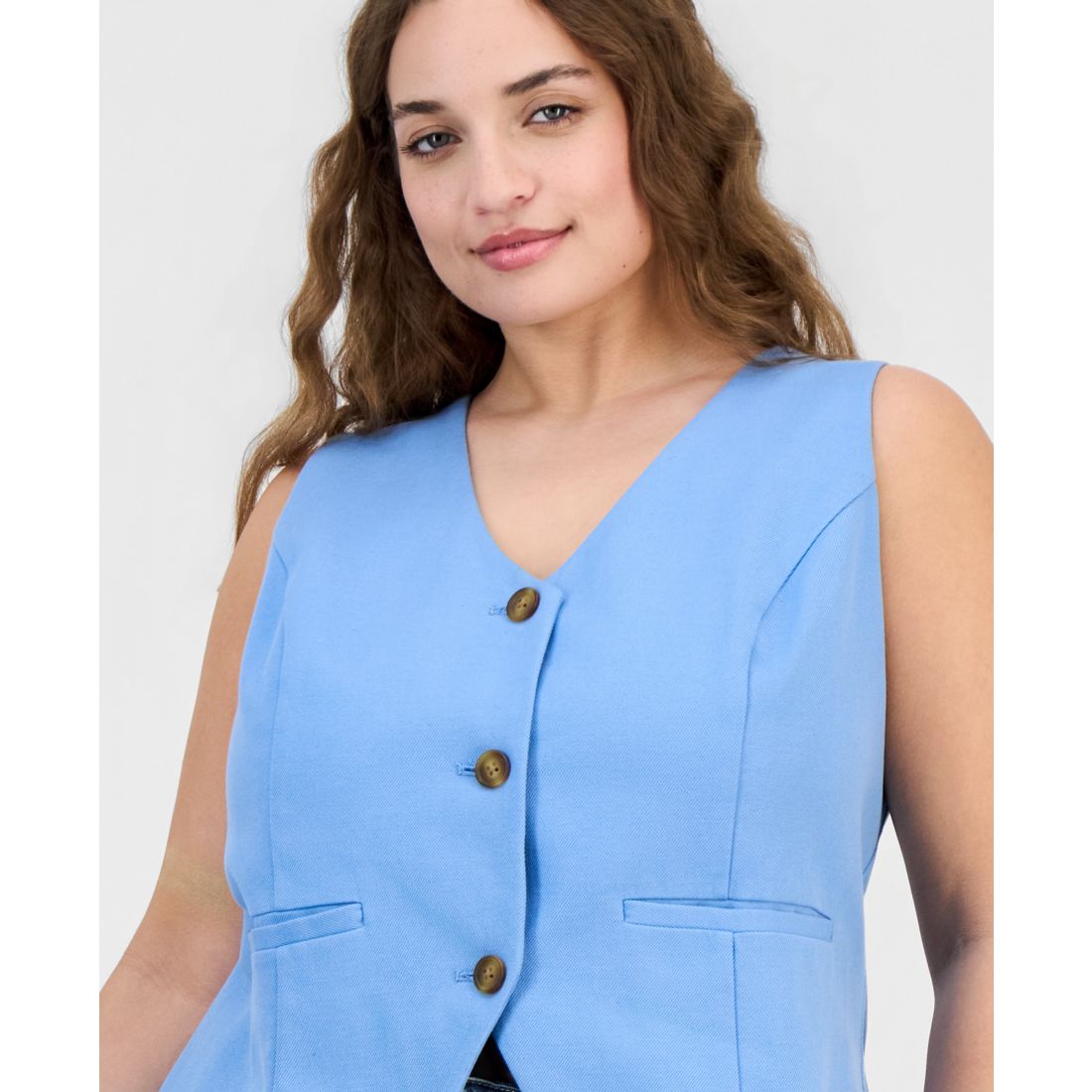 On 34th Plus Size V-Neck Button-Front Vest Jacket, Macy's Exclusive
