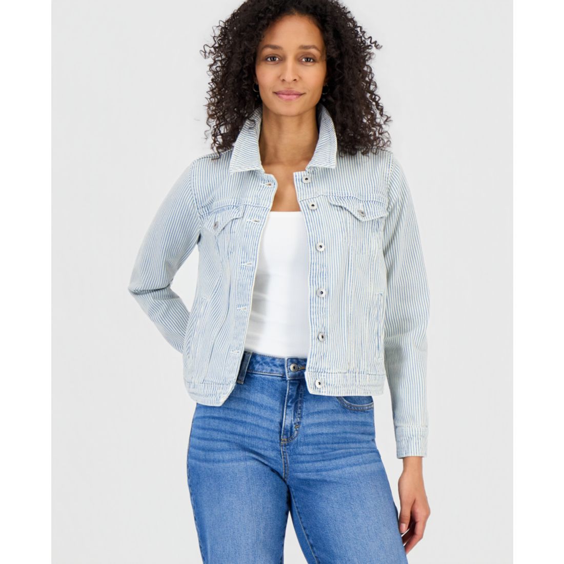 Style & Co Petite Striped Denim Jacket, Macy's Exclusive