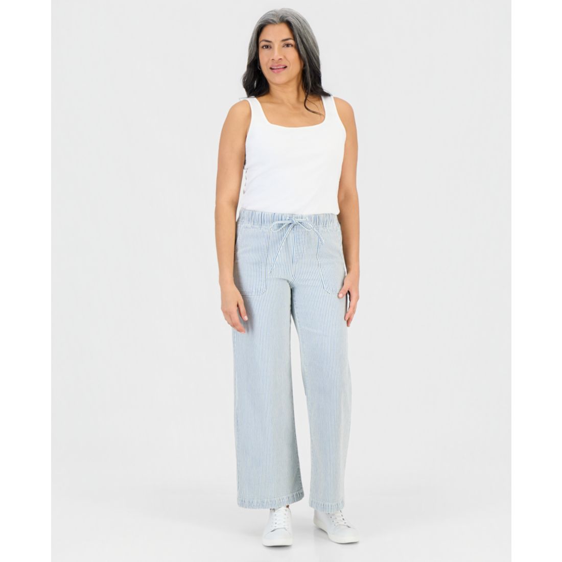 Style & Co Petite Engineer-Stripe Pull-On Wide-Leg Jeans, Macy's Exclusive
