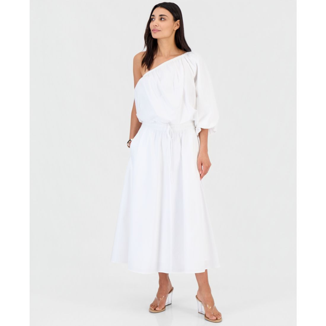 I.n.c. International Concepts Petite Solid Pleated Drawstring Midi Skirt, Macy's Exclusive