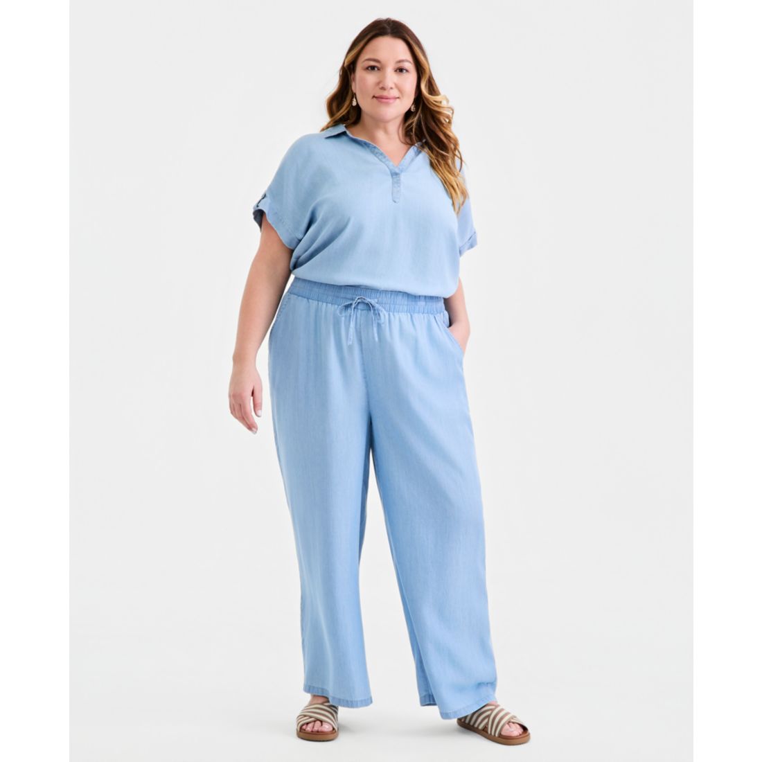 Style & Co Plus Size Chambray Wide-Leg Pants, Macy's Exclusive