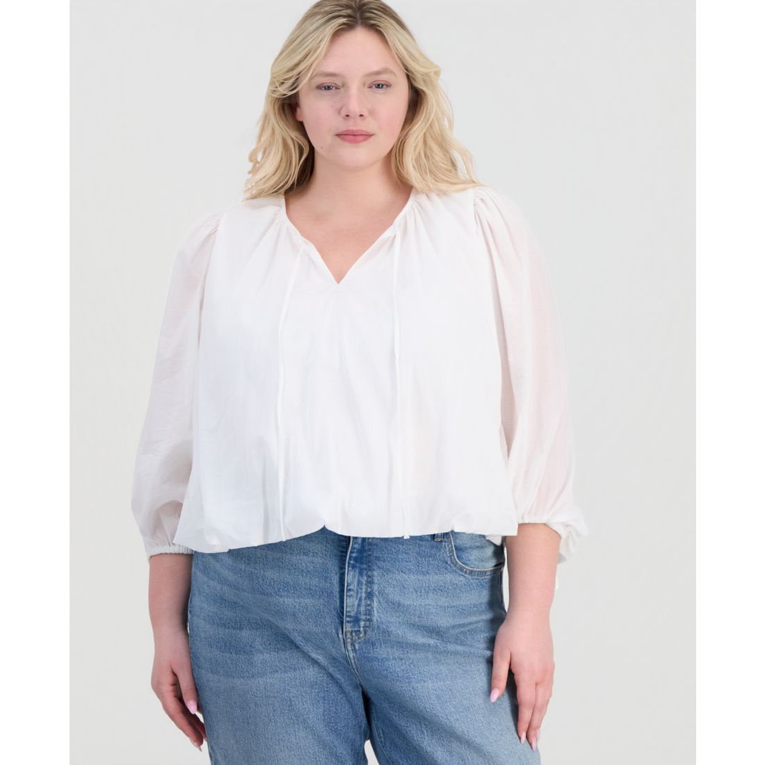 On 34th Plus Size Tie-Front Cotton Blouse, Macy's Exclusive