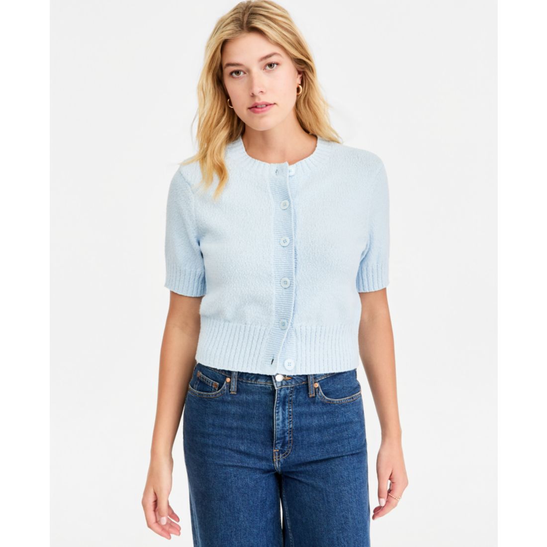 On 34th Women's Crewneck Short-Sleeve Textured Button-Front Cardigan, Macy's Exclusive