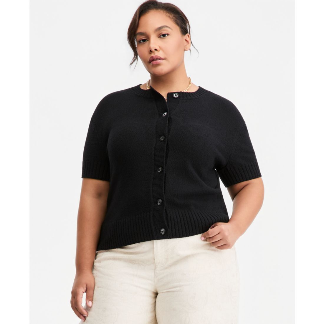 On 34th Trendy Plus Size Short-Sleeve Button-Front Cardigan, Macy's Exclusive