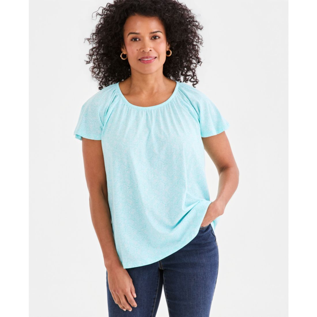 Style & Co Petite Flutter Short-Sleeve Clover Coin Top, Macy's Exclusive