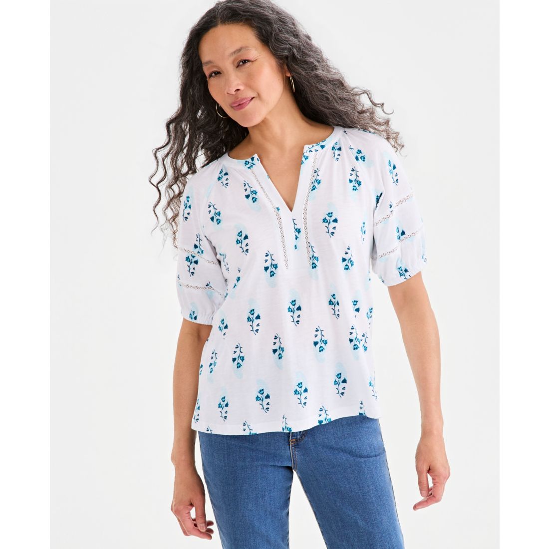 Style & Co Petite Elbow-Length Sleeve Split Neck Top, Macy's Exclusive