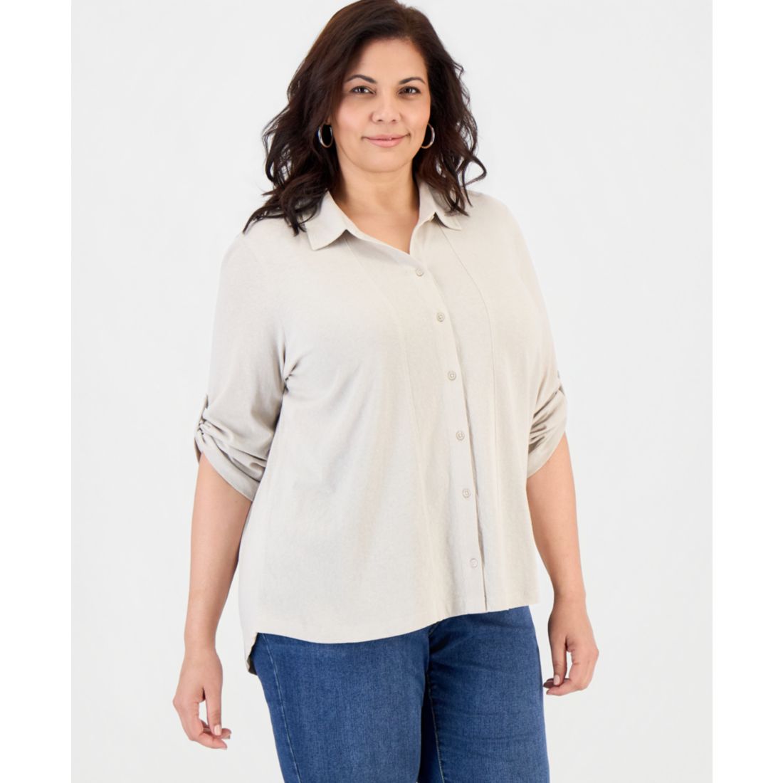 Style & Co Plus Size Button-Front Collar Roll-Tab Shirt, Macy's Exclusive