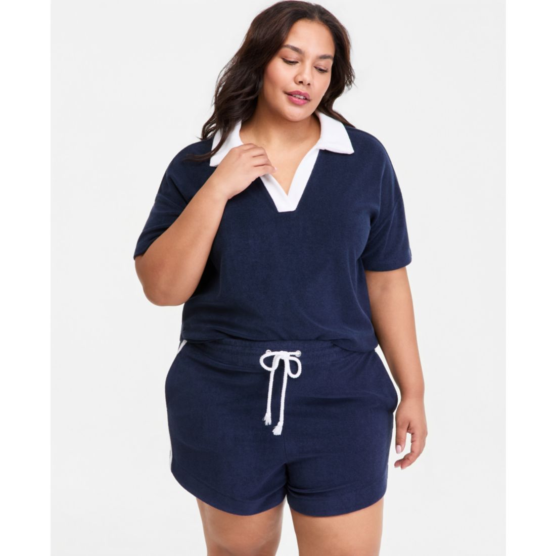 On 34th Trendy Plus Size Terry Collared Top, Macy's Exclusive