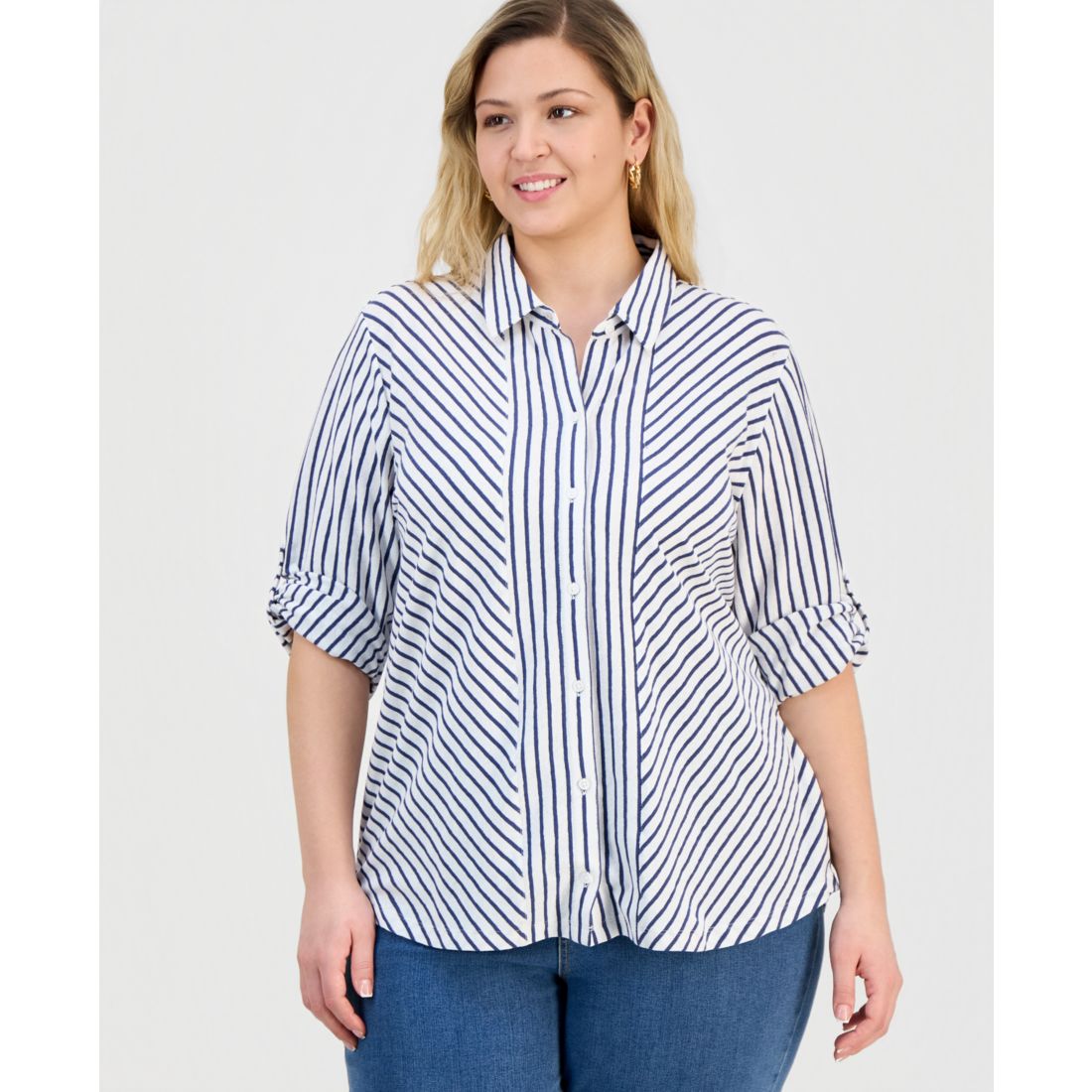 Style & Co Plus Size Striped Knit Button-Front Shirt, Macy's Exclusive