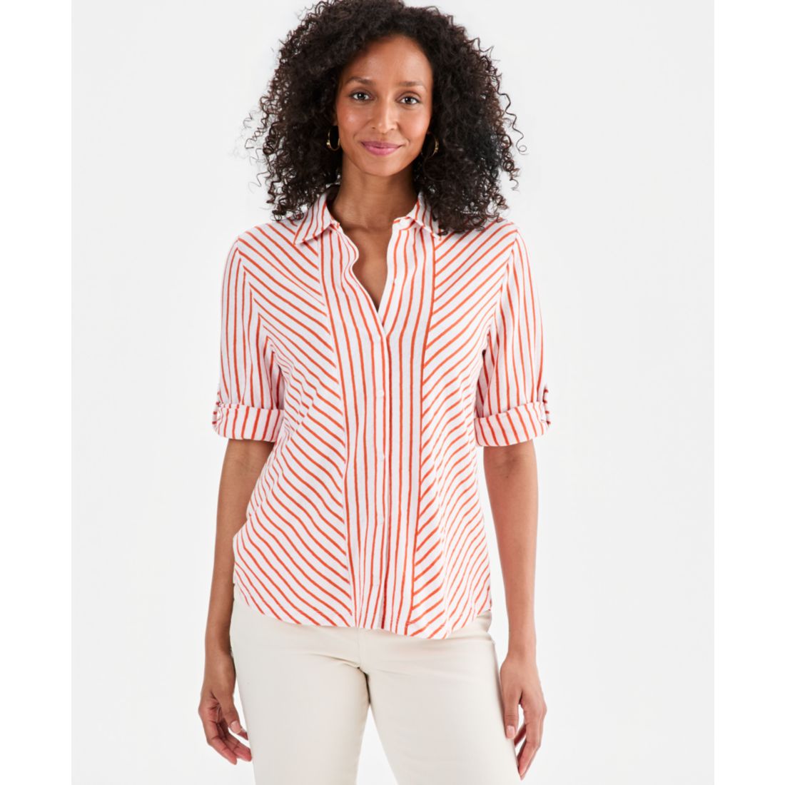 Style & Co Women's Striped Knit Button-Front Shirt, Macy's Exclusive