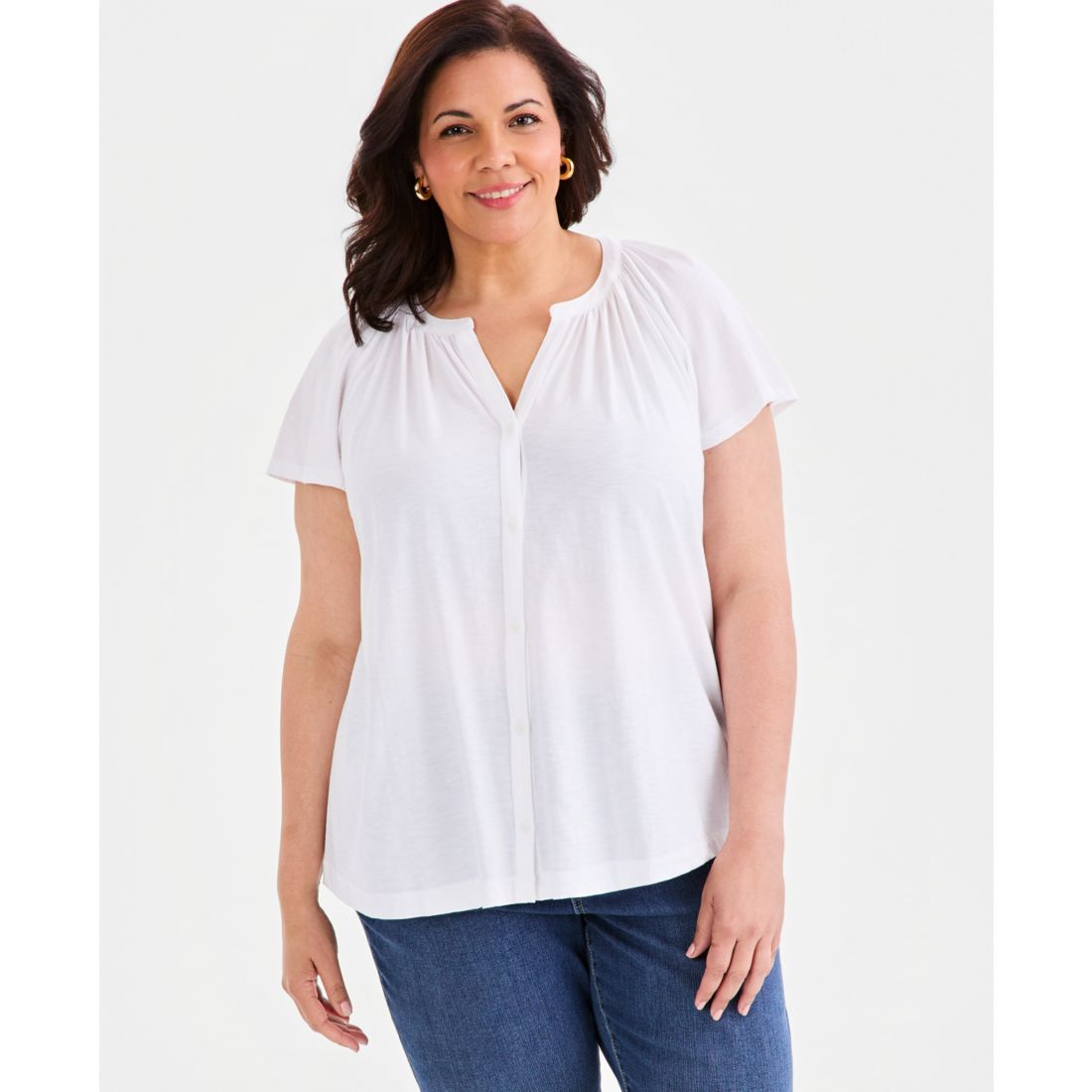 Style & Co Plus Size Flutter-Sleeve Top, Exclusively at Macy's