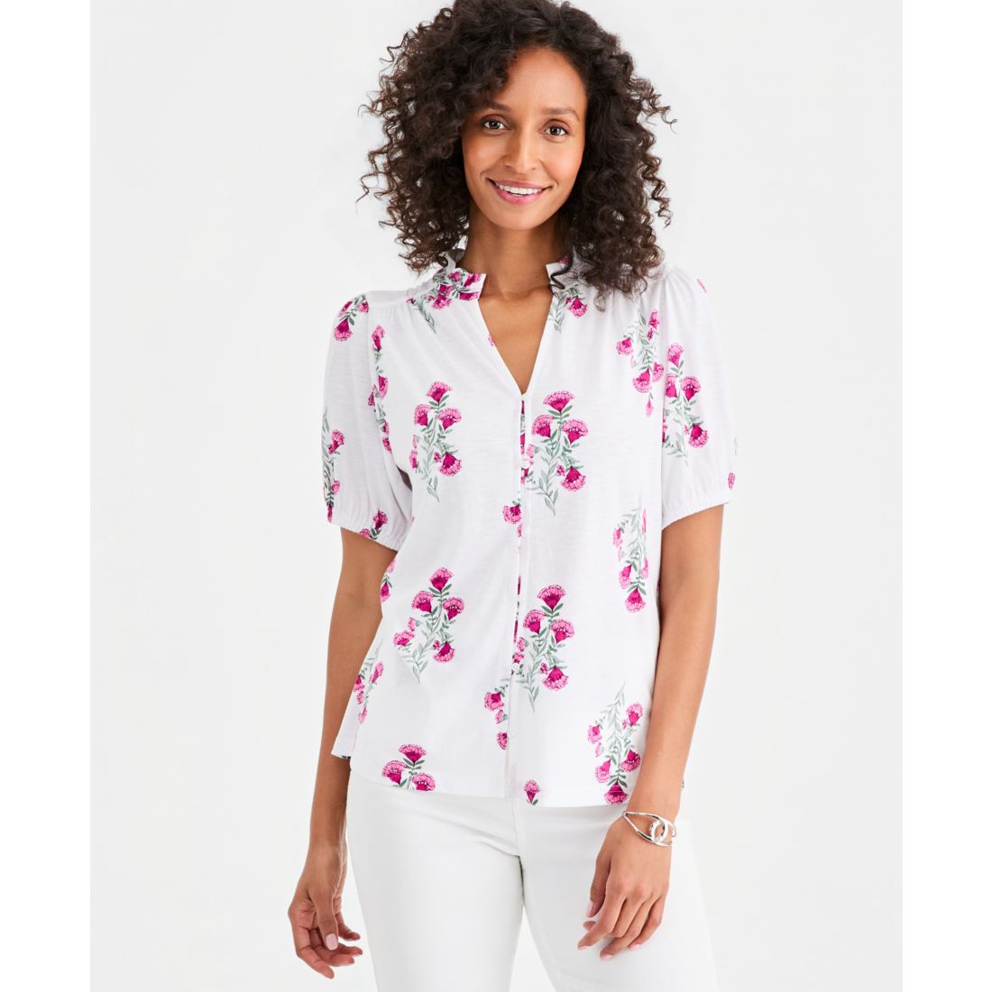 Style & Co Women's Printed Split-Neck Knit Top, Macy's Exclusive