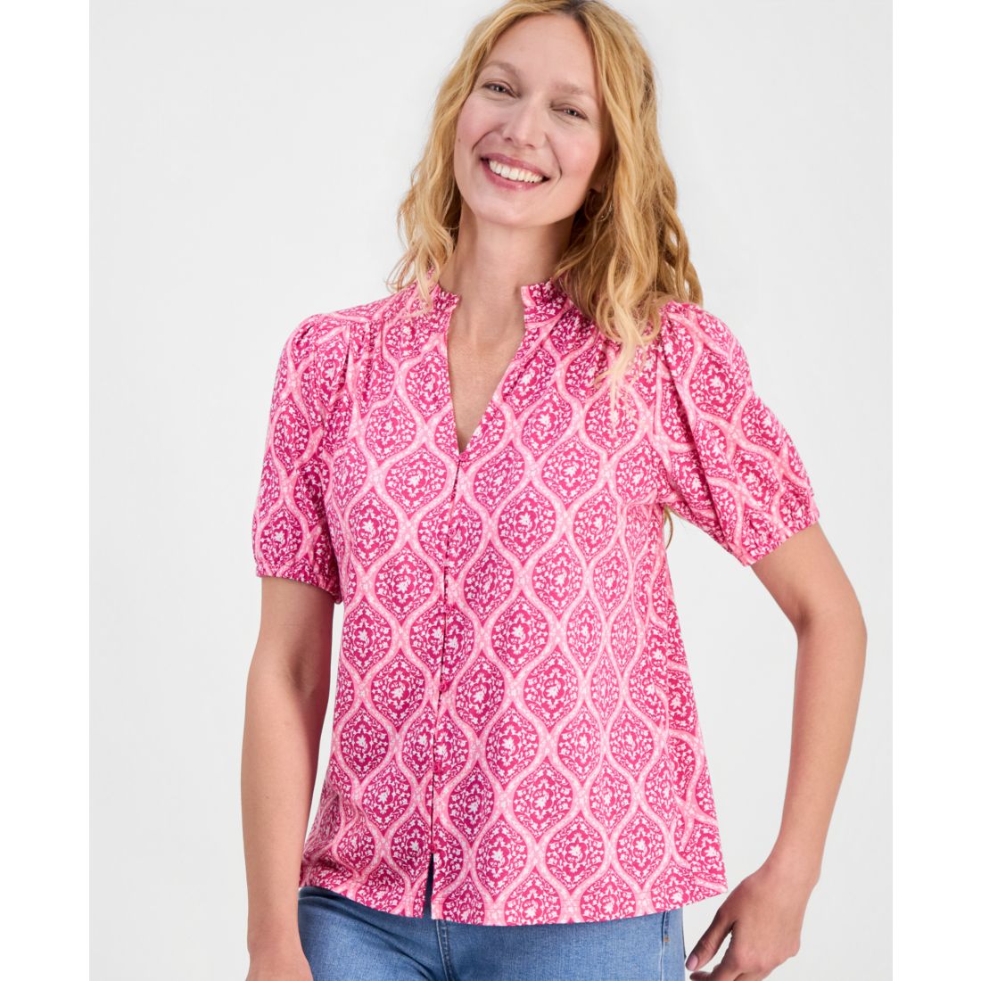 Style & Co Women's Printed Split-Neck Knit Top, Macy's Exclusive