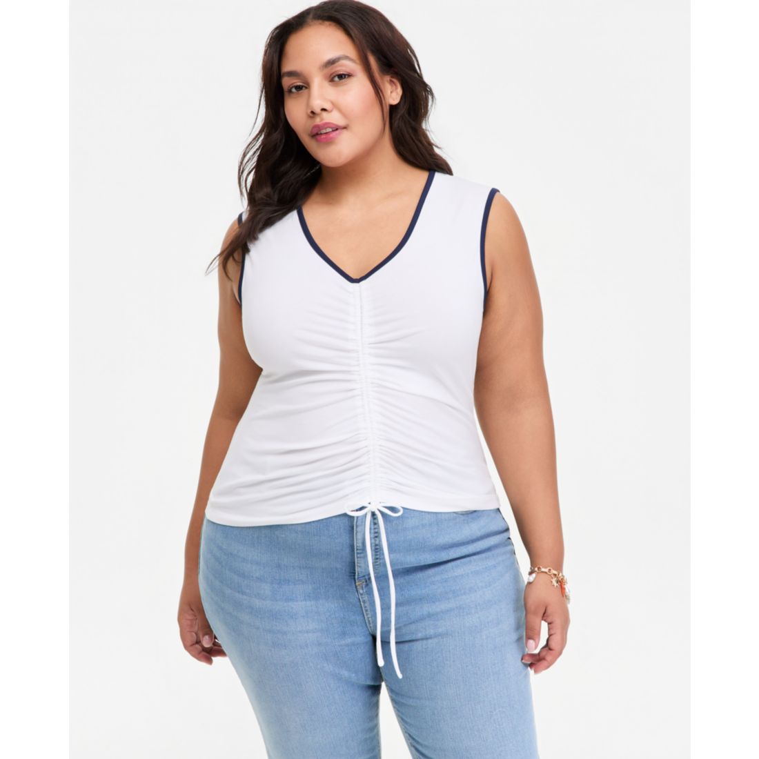 On 34th Plus Ruched V-Neck Tie-Hem Tank, Macy's Exclusive