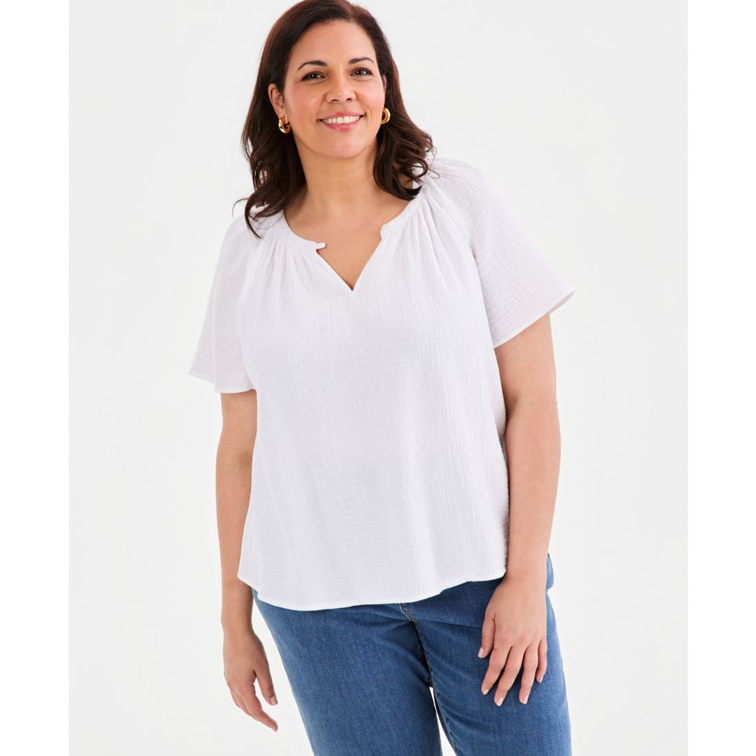Style & Co Plus Size Cotton Gauze Flutter-Sleeve Top, Macy's Exclusive