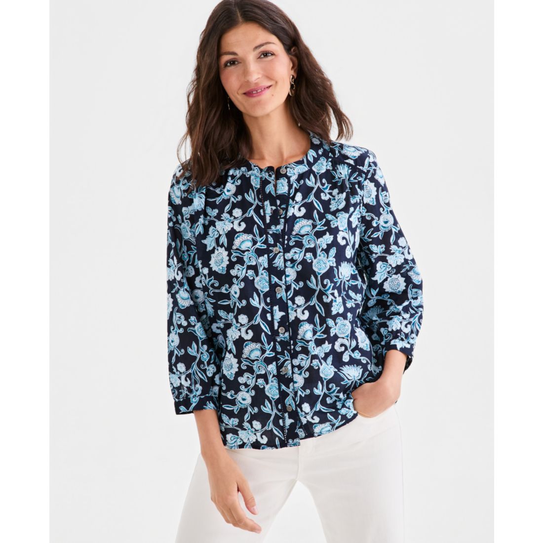 Style & Co Women's Cotton Button-Front 3/4-Sleeve Top, Macy's Exclusive