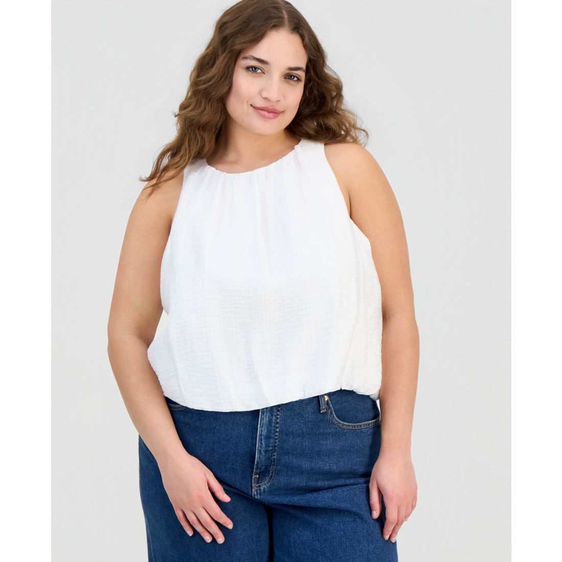 On 34th Trendy Plus Solid Bubble-Hem Round-Neck Tank, Macy's Exclusive