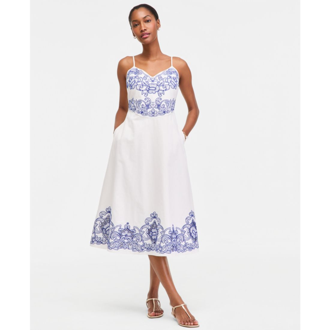 On 34th Women's Linen Blend Solid Cutwork Tank Midi Dress, Macy's Exclusive