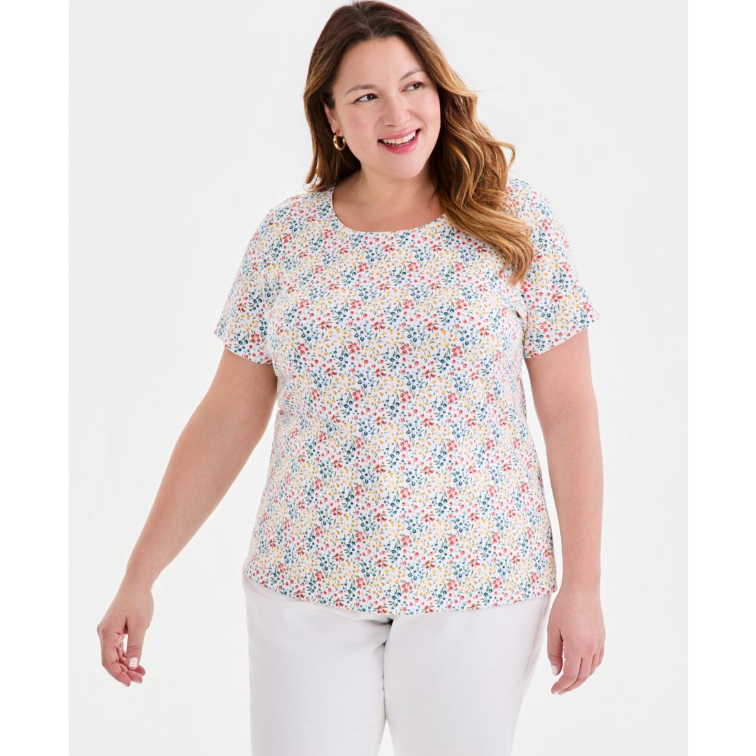 Style & Co Plus Printed Short-Sleeve Scoop-Neck Top, Macy's Exclusive