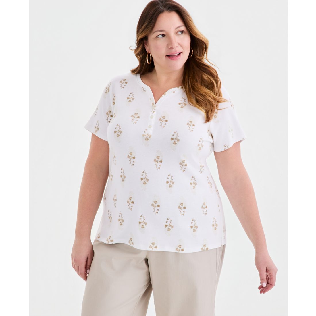 Style & Co Plus Size Printed Short-Sleeve Henley Top, Macy's Exclusive