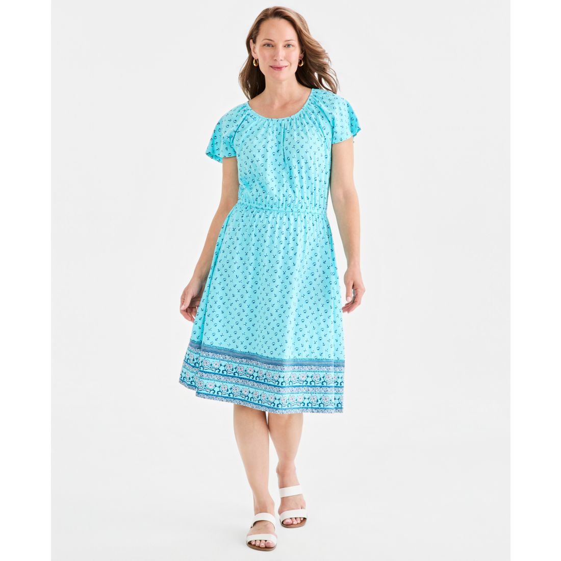 Style & Co Women's Printed Flutter-Sleeve Knit Dress, Macy's Exclusive