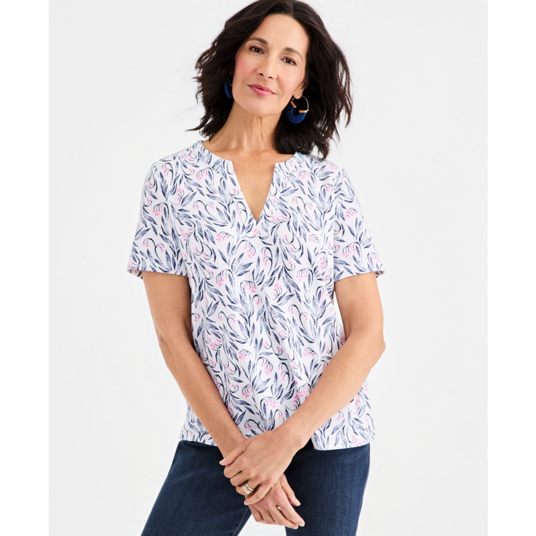 Style & Co Women's Printed Short-Sleeve Split-Neck Top, Macy's Exclusive