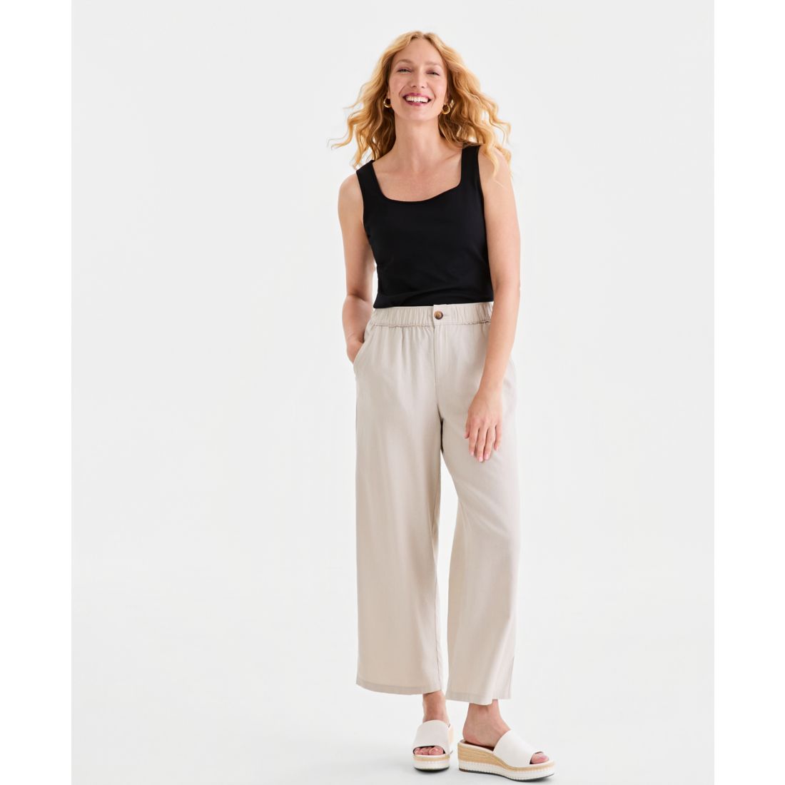 Style & Co Women's Linen Blend Button-Front Wide-Leg Pants, Macy's Exclusive