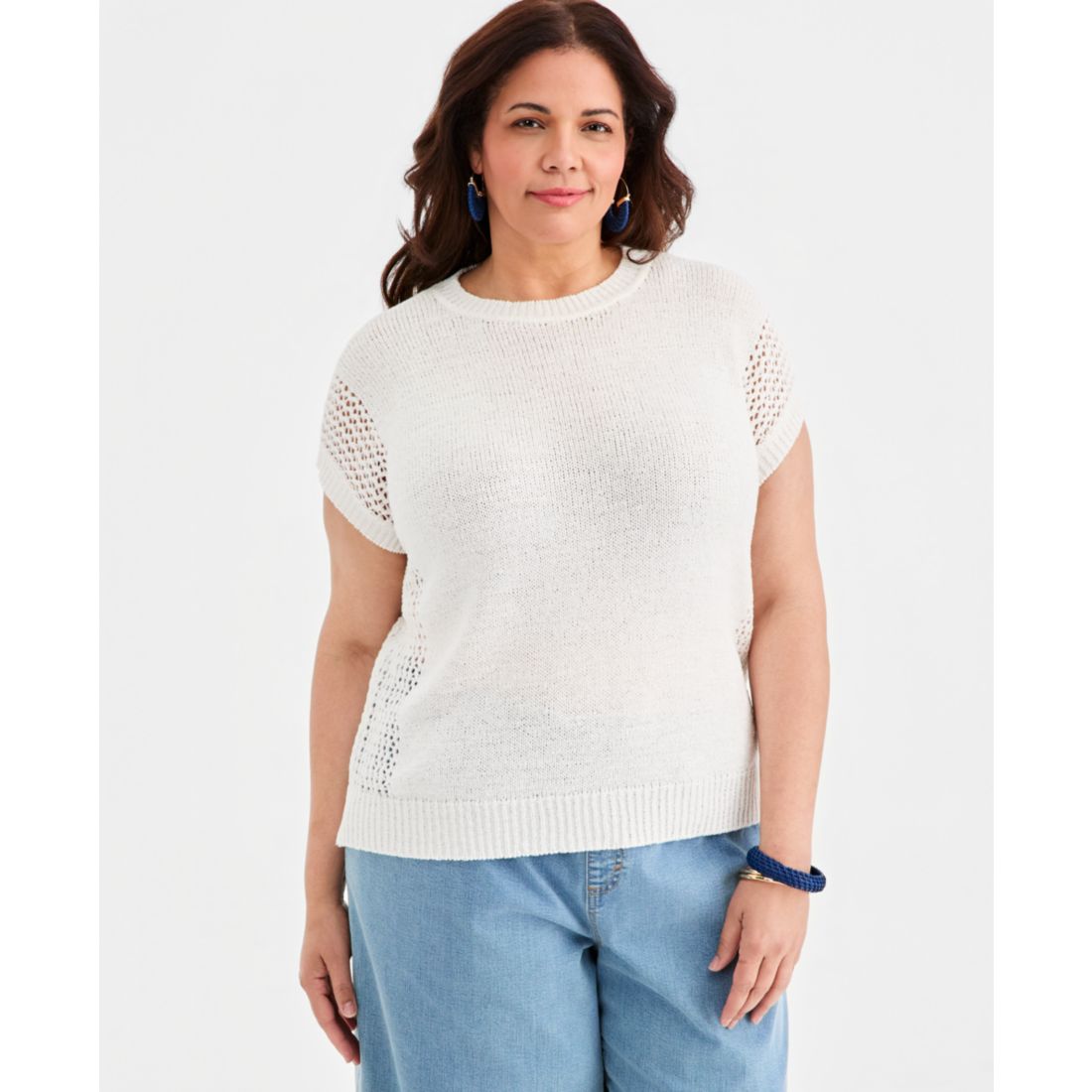Style & Co Plus Size Mixed-Stitch Dolman-Sleeve Sweater, Macy's Exclusive