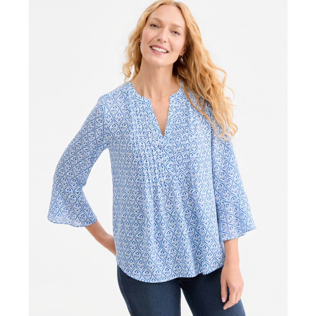 Style & Co Women's Printed Pintuck Ruffle Sleeve Top, Exclusively at Macy's