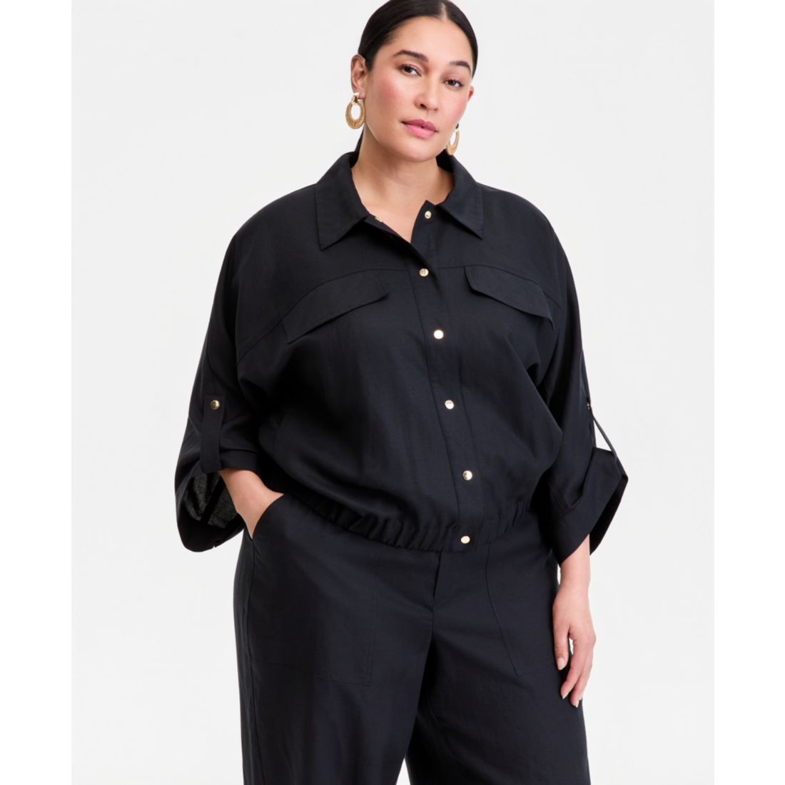 I.n.c. International Concepts Plus Size Roll-Tab-Sleeve Snap-Front Shirt Jacket, Macy's Exclusive