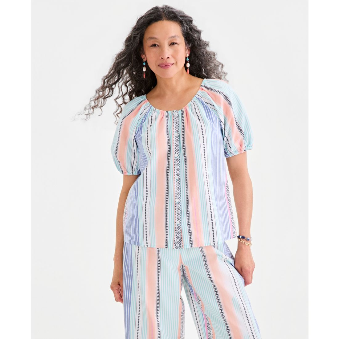 Style & Co Women's Cotton Button-Front Puff-Sleeve Top, Macy's Exclusive