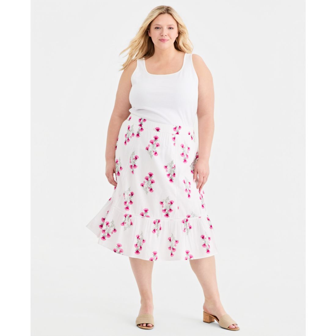 Style & Co Plus Size Printed Cotton Pull-On Midi Skirt, Macy's Exclusive