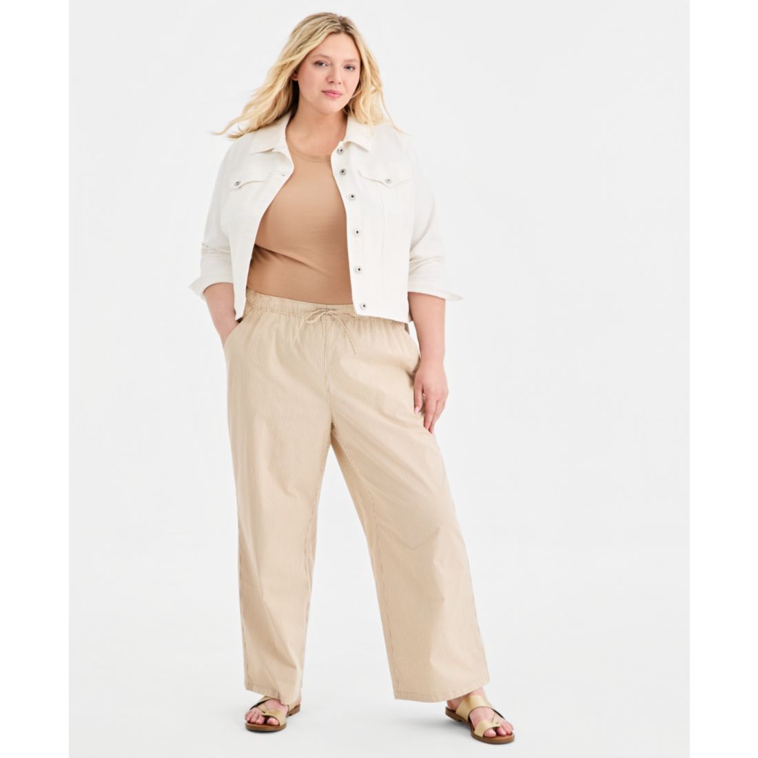Style & Co Plus Size Striped Wide-Leg Pull-On Pants, Macy's Exclusive