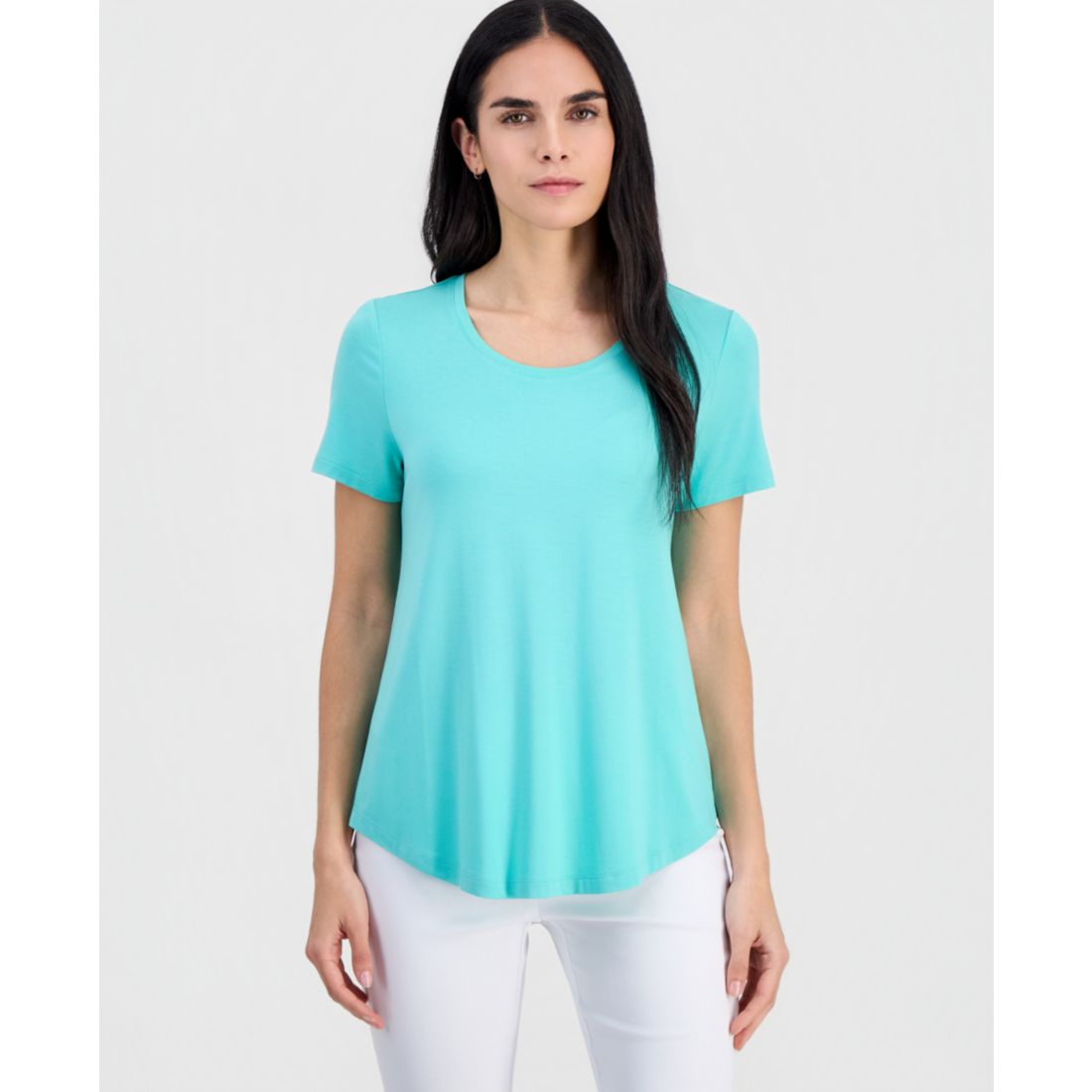 Jm Collection Petite Solid Rayon Span Short-Sleeve Top, Created for Macy's